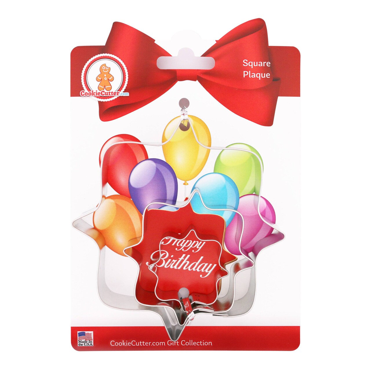 CookieCutter.com Birthday Square Plaque Cookie Cutter Set 3 Piece, Hang Tag Cookie Recipe Card, Large, Medium, Small, Tin Plate Steel, USA